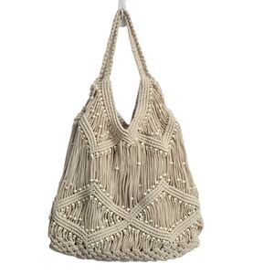 Zara Elegant Cream Macrame Tote Bag